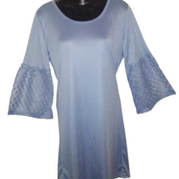 Manhattan Blues Shift Dress Jersey Style Light Grey Blue Summer Party Ruffles - Picture 3 of 16